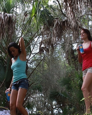 Gia & Layla playing in the woods together getting naked