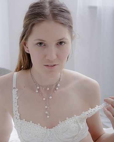 Eva pale skin all white plays with her small tits