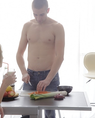 Dunya and Alexander making lunch together